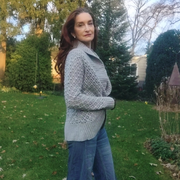 Designer Vince Open Knit Gray Alpaca & Cashmere Cardigan Sweater - Picture 13 of 13